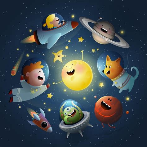 Premium Vector | Space and galaxy kids design with dog sun and star