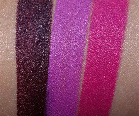 Urban Decay Matte Lipstick swatches in Blackmail, Bittersweet and Menace. For ref, I'm an NC42 ...