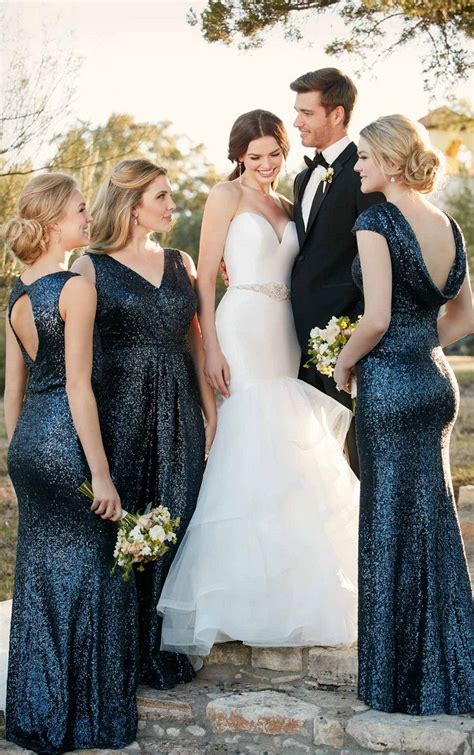 Fall Farm Style Wedding + long sparkly midnight blue bridesmaid dresses