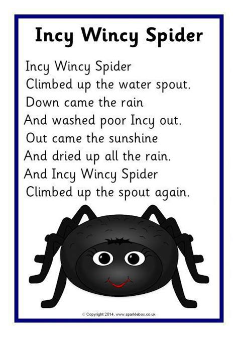 Incy Wincy Spider Song Sheet (SB10810) - SparkleBox | Nursery rhymes lyrics, Nursery rhymes ...