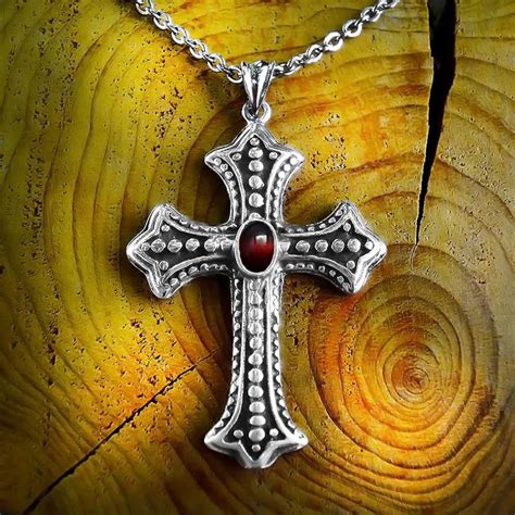 Vintage Cross Garnet Cross Silver Cross Necklace Men Silver | Etsy | Cross necklace silver ...