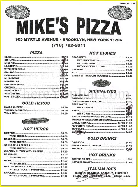 Mike's Pizza Restaurant in Brooklyn / Official Menus & Photos