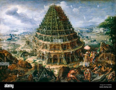 The Tower of Babel, painting by Marten van Valckenborch, 1595 Stock ...