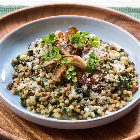 Recipe: Spring Fregola Sarda Pasta with Crispy Oyster Mushrooms, Chervil & Fennel Pollen - Blue ...