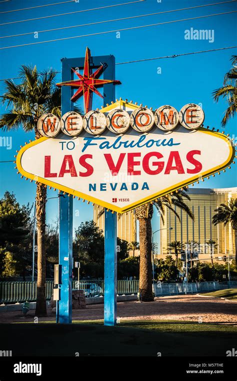 Las Vegas welcome Sign with Vegas Strip in background Stock Photo - Alamy