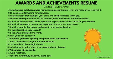 Awards and Achievements in Resume - Sample | Steps | Checklist - Career ...