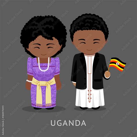 Travel to Uganda. Man and woman in traditional costume. People with ...