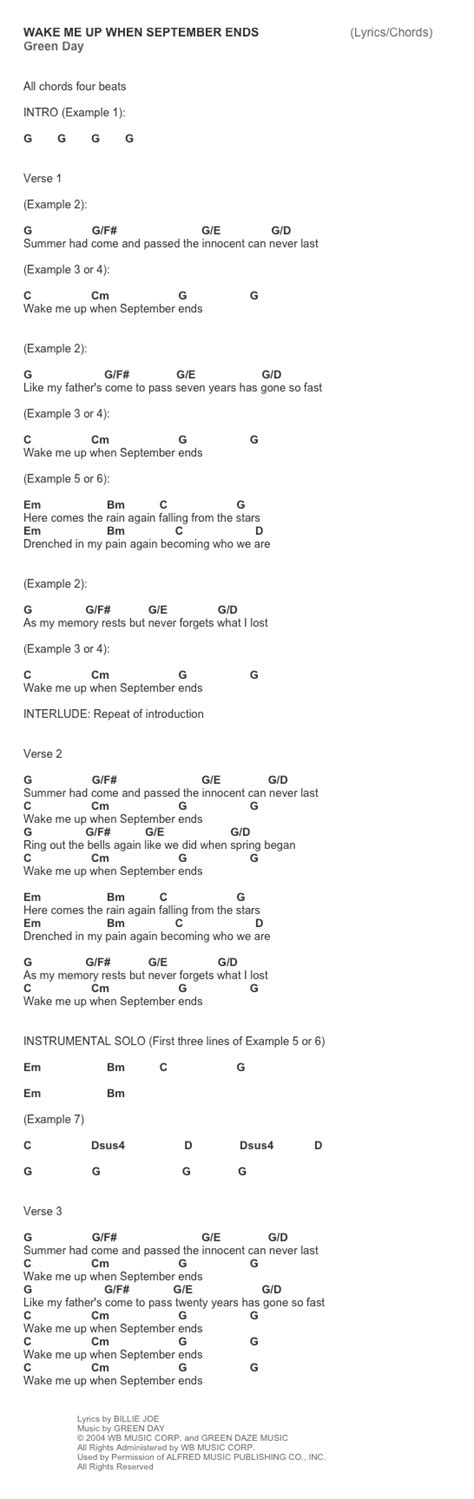 Wake Me Up When September Ends by Green Day - Easy Song Lesson | Guitar chords for songs, Learn ...