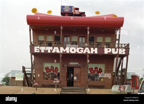 Ettamogah Pub: an Aussie cartoon made real. Near Albury, NSW, Australia. Comedy building with ...