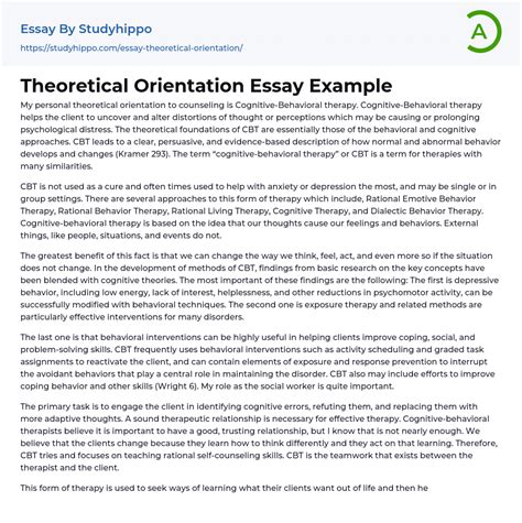 Theoretical Orientation Essay Example | StudyHippo.com