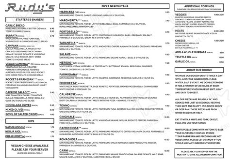 Menu at Rudy's Pizza Napoletana - Birmingham restaurant, Birmingham