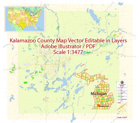 Kalamazoo County MC Vector Map detailed City Plan editable Illustrator