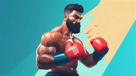 Premium AI Image | strong angry man in fighting stance boxing illustration minimalist background ...