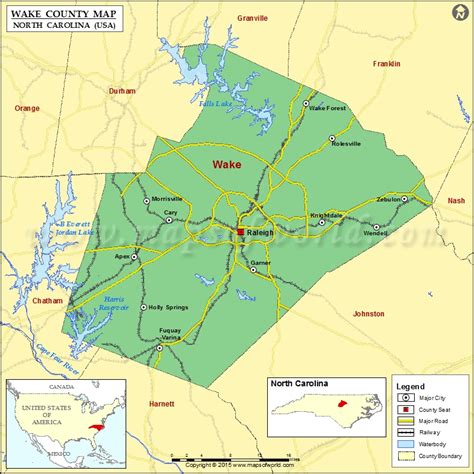 Wake County Map, North Carolina, USA