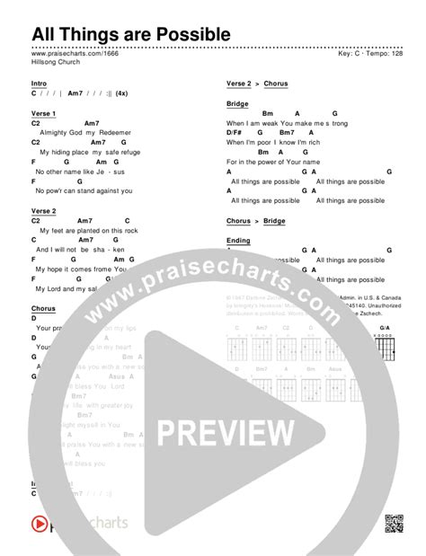 All Things Are Possible Chords PDF (Hillsong Worship) - PraiseCharts