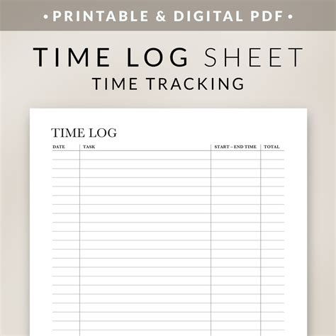 Work Time Log Printable Template Time Sheet Time Tracker Daily Weekly Time Blocking List Project ...