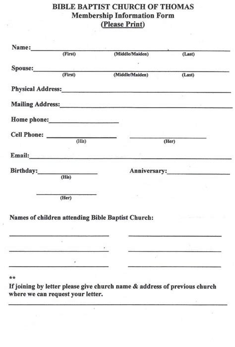 Church Membership Form Template Collection