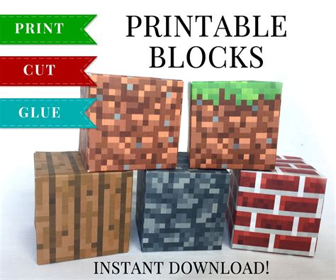 Minecraft Printable Papercraft Blocks - SET 1 - Minecraft Birthday Party Supplies