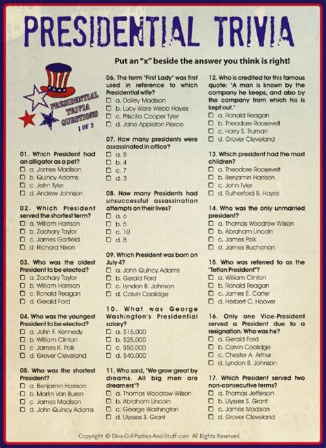 Presidential Trivia - An American Presidents Quiz