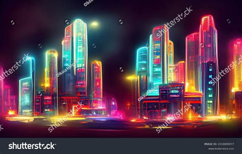 Futuristic City Concept Art Cityscape Night Stock Illustration ...