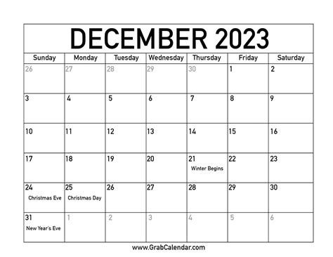 Printable December 2023 Calendar