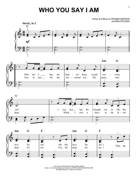 Who You Say I Am (Easy Piano) - Print Sheet Music Now