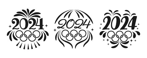 Premium Vector | Olympic games 2024 set of round icons black lettering 2024 with olympic rings ...