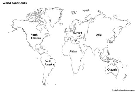 Sample Maps for World continents (black-white) | World map continents ...