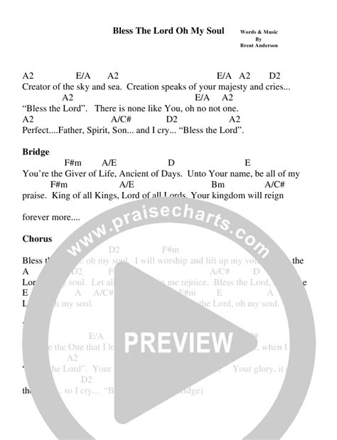 Bless The Lord Oh My Soul Chords PDF (Brent Anderson) - PraiseCharts