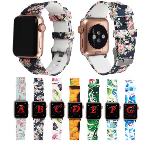 Floral Flower Bands For Apple watch Series 4 3 2 1 40mm 44mm Silicone Pattern Printed Strap for ...