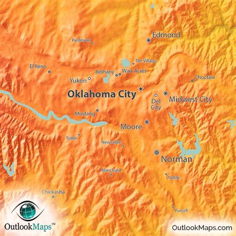 Oklahoma Physical Features Map | Colorful Topography & Terrain