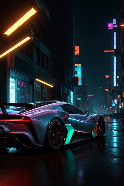 Premium AI Image | A car in the night with neon lights