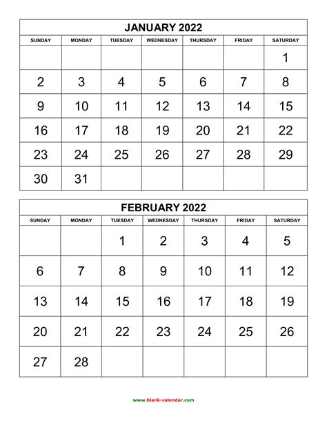 Free Download Printable Calendar 2022, 2 months per page, 6 pages ...