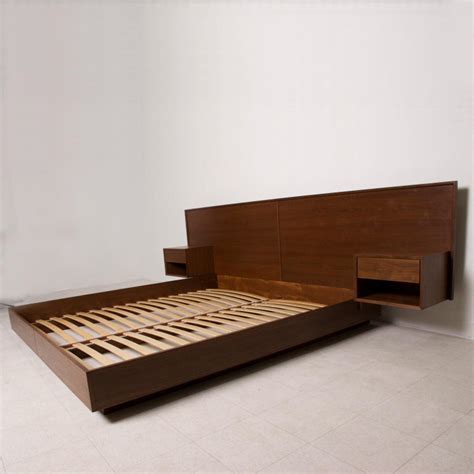 Modern King Size Platform Bed with Floating Nightstands in Walnut at ...