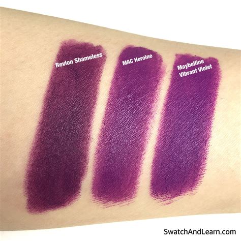 Comparison swatches of 3 lipsticks: Revlon ColorBurst Matte Balm in Shameless, MAC Lipstick ...