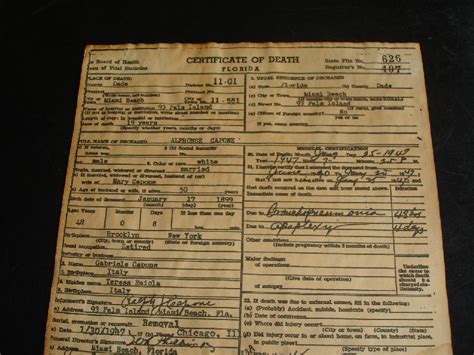 Old Copy Mobster Alphonse,Al Capone Death Certificate, Miami Beach! | eBay