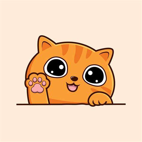 Striped Orange Cat Cartoon Kawaii - Cute Tabby Cat Waving Hand Pawns ...