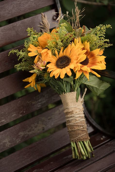 Yellow Sunflower Bridal Bouquet with Burlap Wrap