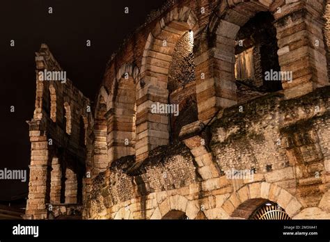 Arena in Verona at night. Verona amphitheater at night. The Verona ...