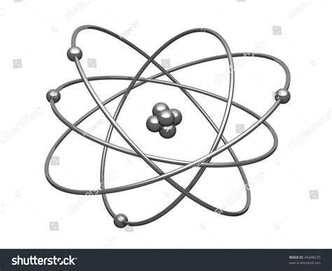 Silver Model Of The Atom With Central Kernel Surrounded Electrons. There Is A Clipping Path ...