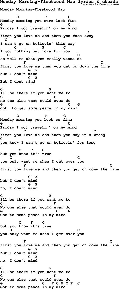 Love Song Lyrics for:Monday Morning-Fleetwood Mac with chords.