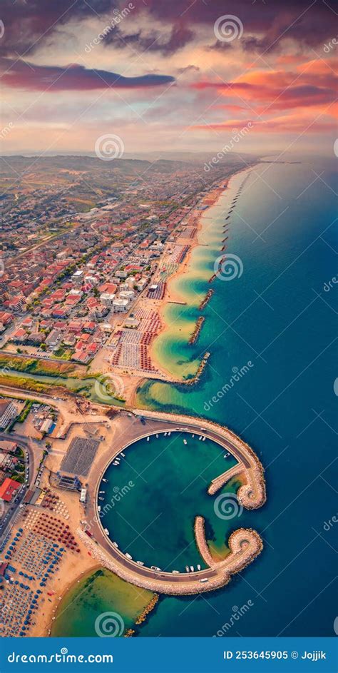 Incredible Morning View from Flying Drone of Francavilla Al Mare Port. Stock Image - Image of ...