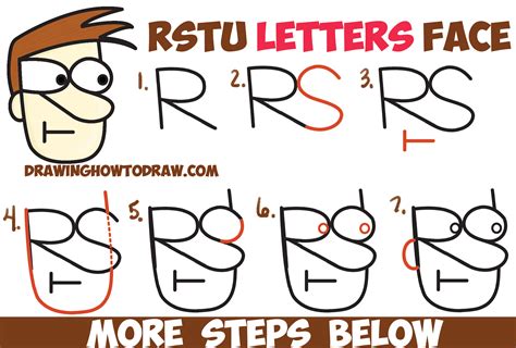 How to Draw a Cartoon Face with Alphabet Letters R, S, T, and U Easy Step by Step Drawing ...