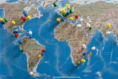 World Map with Pins To Mark Travels in PDF - Printable World Maps