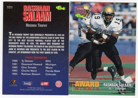 Rashaan Salaam Award Winner Draft Pick Rookie Football Card Heisman Trophy at Amazon's Sports ...