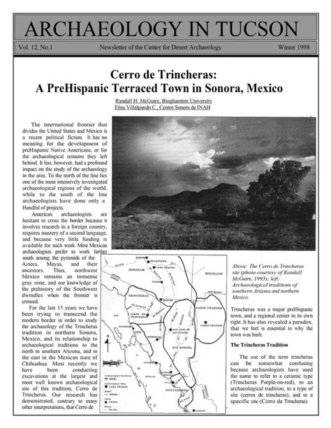 Archaeology in Tucson, Volume 12-1 (Winter 1998), Cerro de Trincheras ...