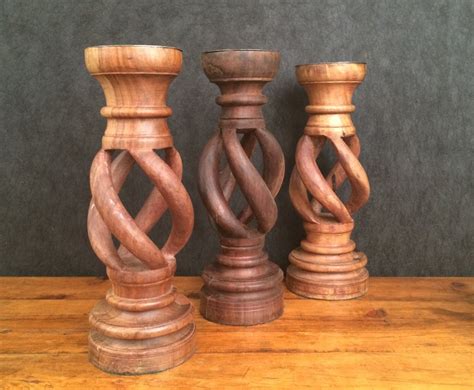 Hand-Carved Southwestern Twisted Wood Candle Holders Set of