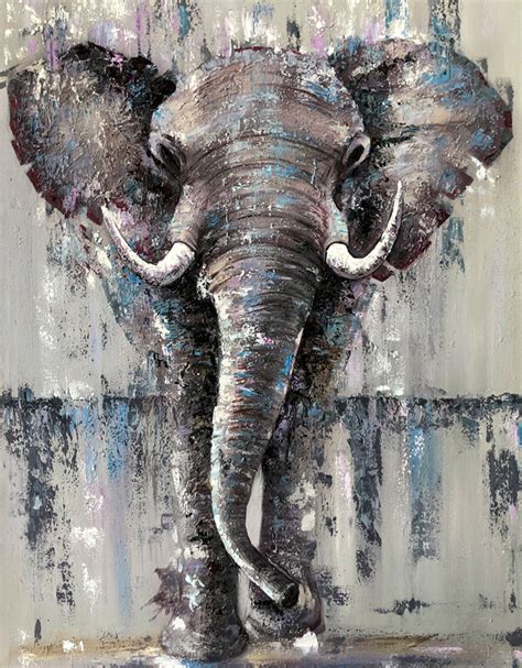 Abstract Elephant Painting - Hand-Painted Oil on Canvas