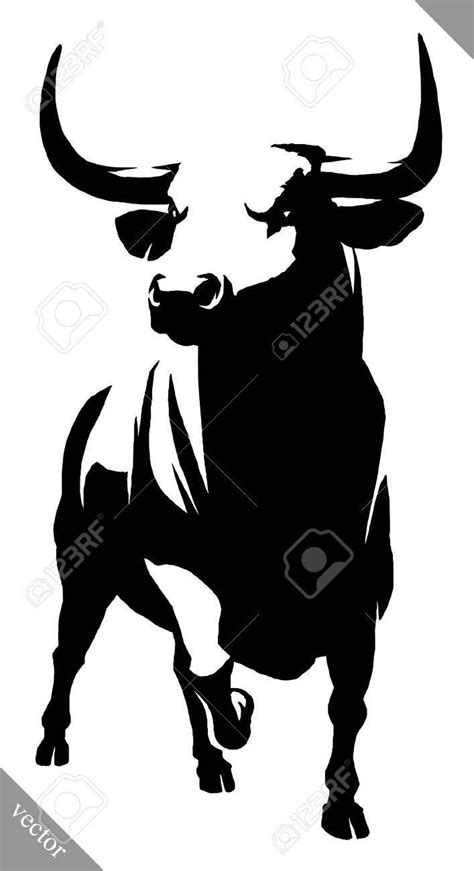 Vector - black and white linear draw bull illustration bull aggression ...