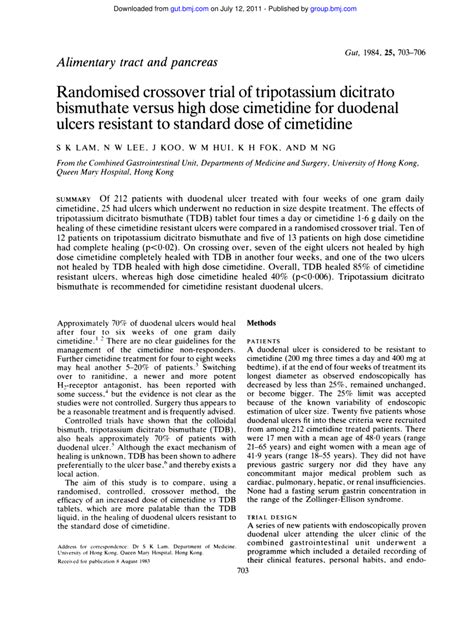 (PDF) A randomised cross-over trial of tripotassium dicitrato bismuthate vs high dose cimetidine ...